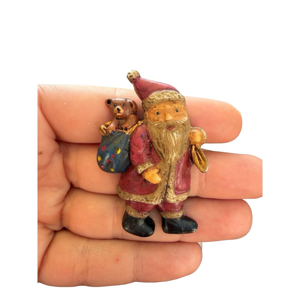 Vintage Olde World Santa Claus & Sack Of Toys Brooch Christmas Pin